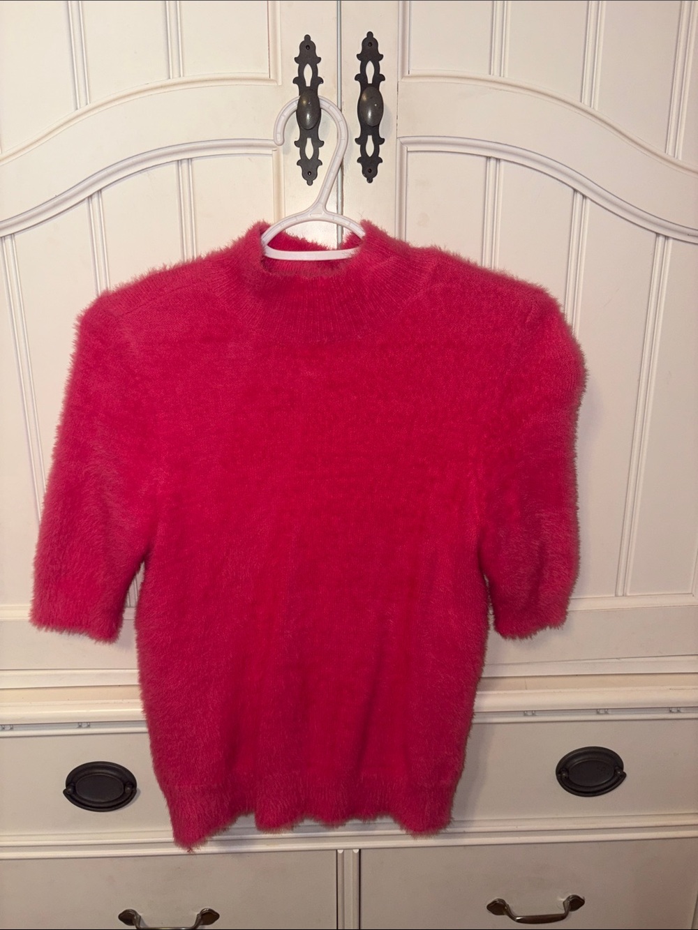 Apt. 9 Fuzzy Short-Sleeve Mock Neck Sweater - Hot Pink